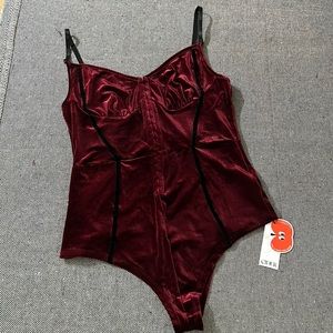 Maroon Velvet Bodysuit